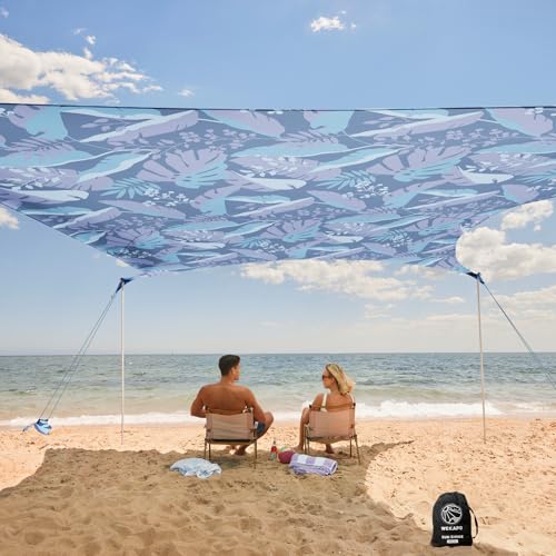 WEKAPO Beach Tent Sun Shelter - Easy Setup Beach Canopy with 4 Sturdy Poles, Large Sandbags and Shovel, 6'7'' Tall, Windproof Beach Sun Shade for Backyard and Camping, UPF 50+ Protection