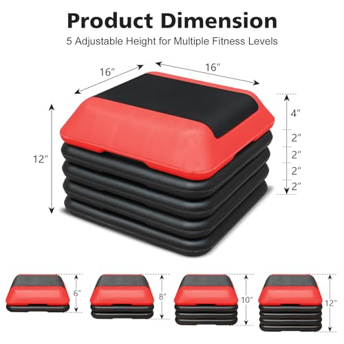 16"x16" Aerobic Step Platform with 4 Risers, Adjustable Height 4"-12" Q6473