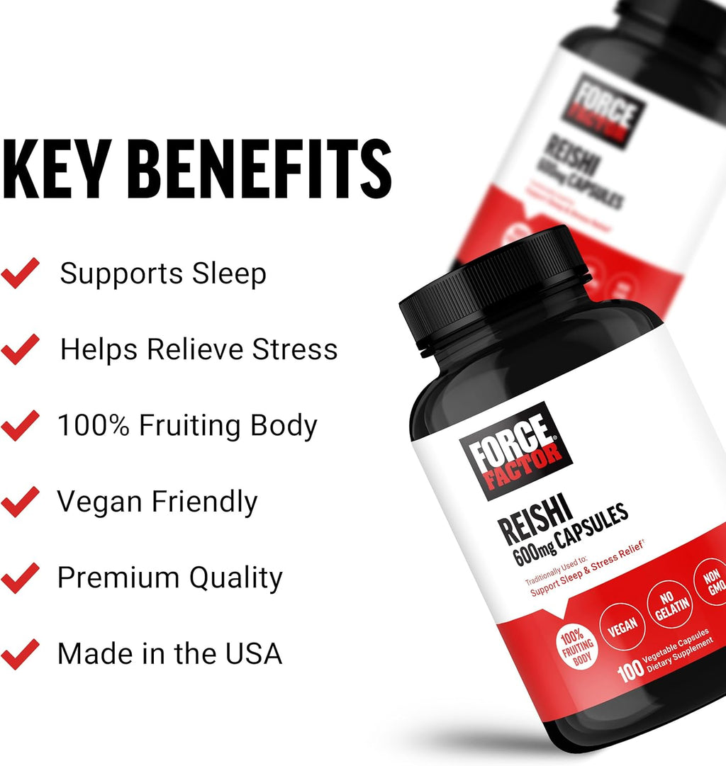 Reishi Mushroom Supplement for Stress Relief and Sleep Support, Vegan, 100 Capsules U772