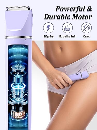 Bikini Trimmer and Shaver Kit for Women - 2-in-1 Wet/Dry Electric Body Hair Trimmer, Cordless Waterproof (Purple) P9127