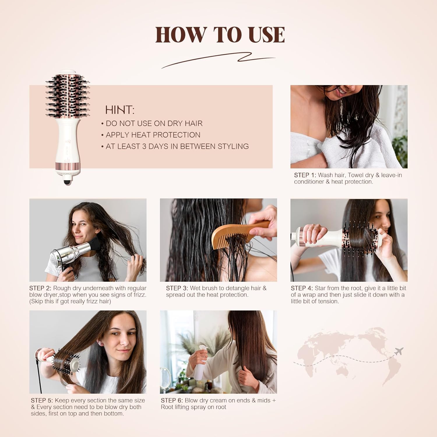 Travel Blow Dryer Brush, Dual Voltage Mini Hot Air Brush, 2 Inch Hair Dryer and Styler S10751