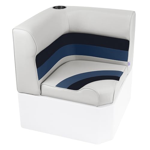 Pontoon Bench Seat Cushion Set with Left Arm Rest, White/Navy/Blue U16414