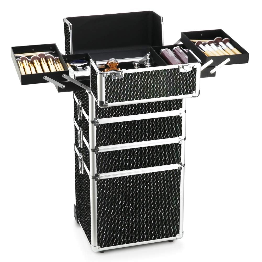 Rolling Makeup Train Case with Folding Trays W4514