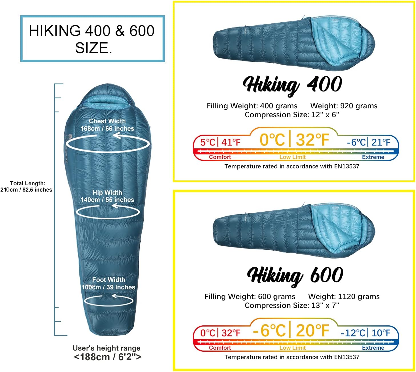 Ultralight Mummy Down Sleeping Bag 32°F for Camping Hiking Z9869