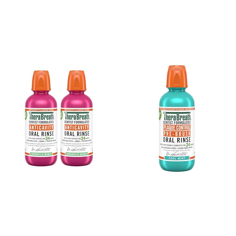 TheraBreath Cavity,Bad Breath Healthy Smile Dentist Formulated 24-Hour Oral Rinse & Plaque Control Mouthwash, Cool Mint, Pre-Brush Rinse, 16 Fl Oz