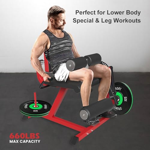 Leg Extension and Leg Curl Machine, Adjustable Plate Loaded Lower Body Exercise Bench S221324