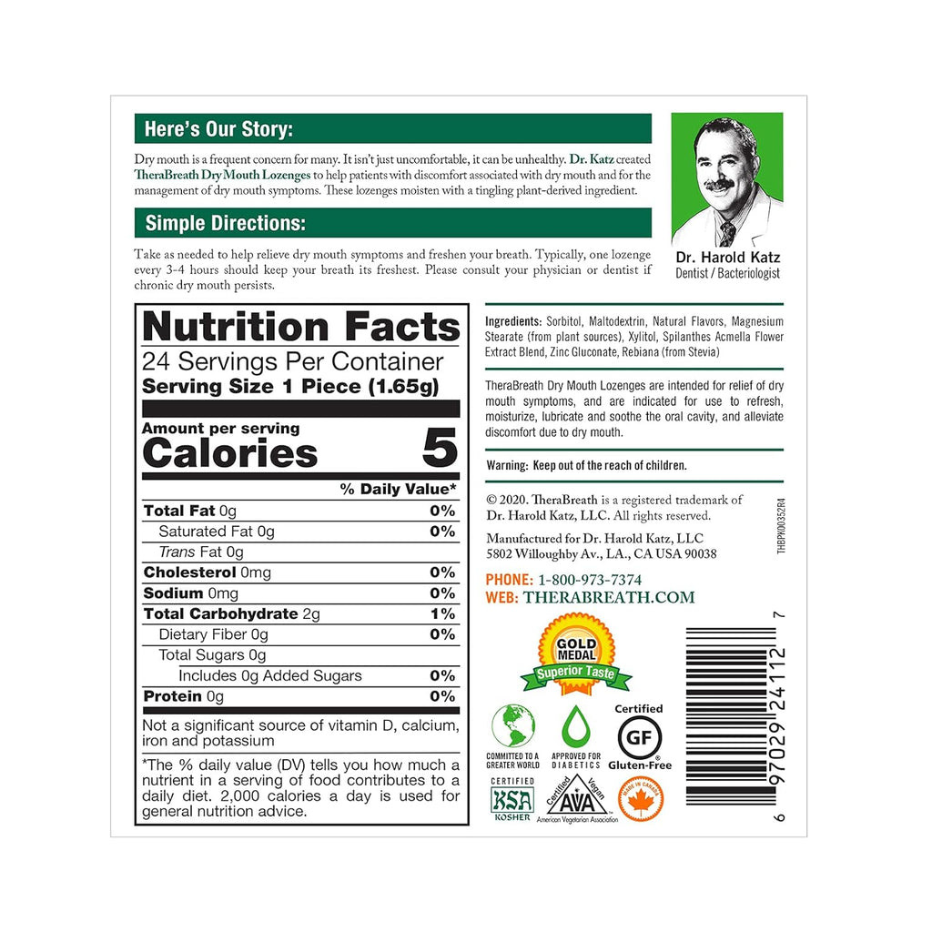 Sugar-Free Dry Mouth Lozenges, Mandarin Mint, 24 Count U53629