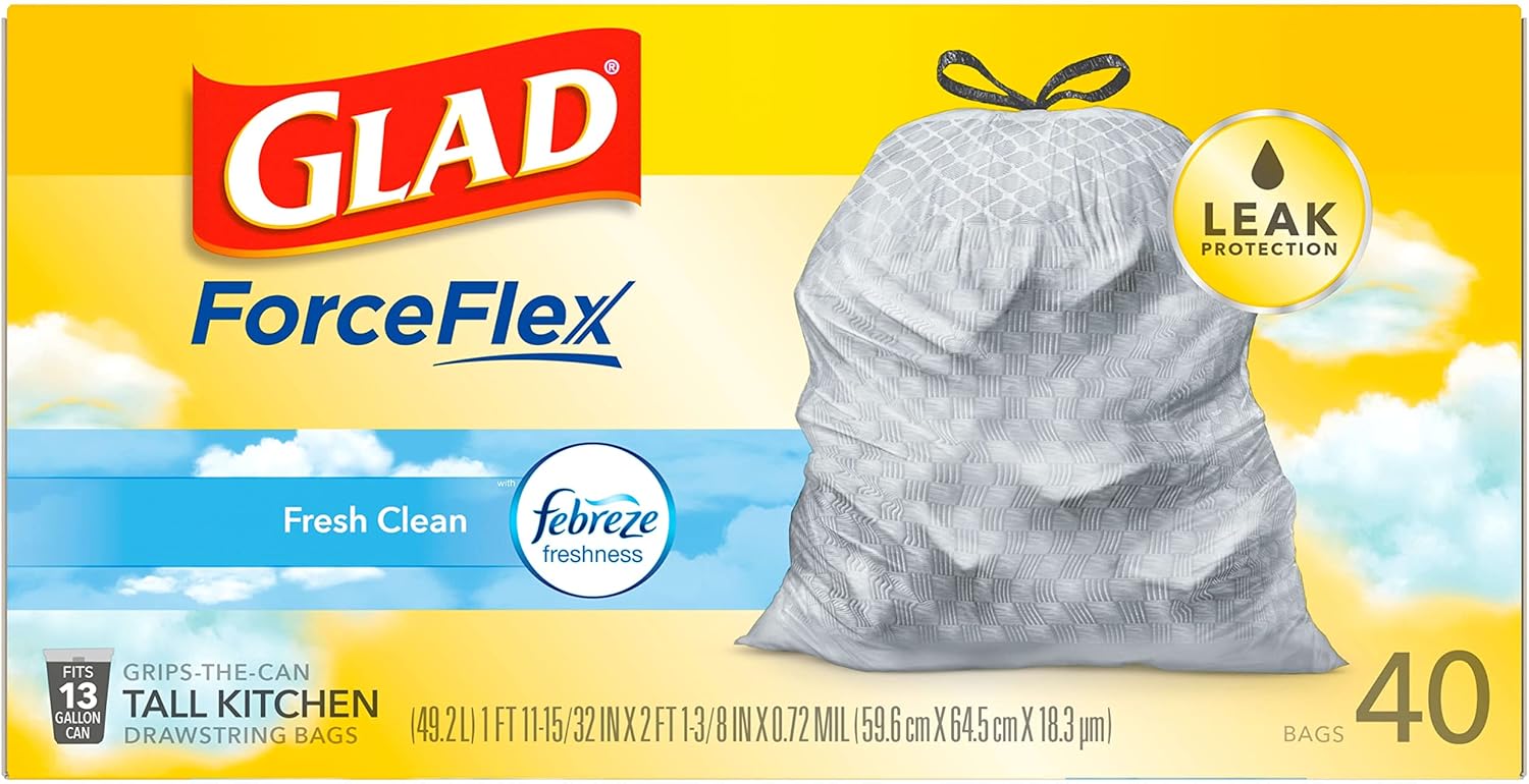 Tall Kitchen Drawstring Trash Bags, Fresh Clean, 13 Gal, 40 Ct D201
