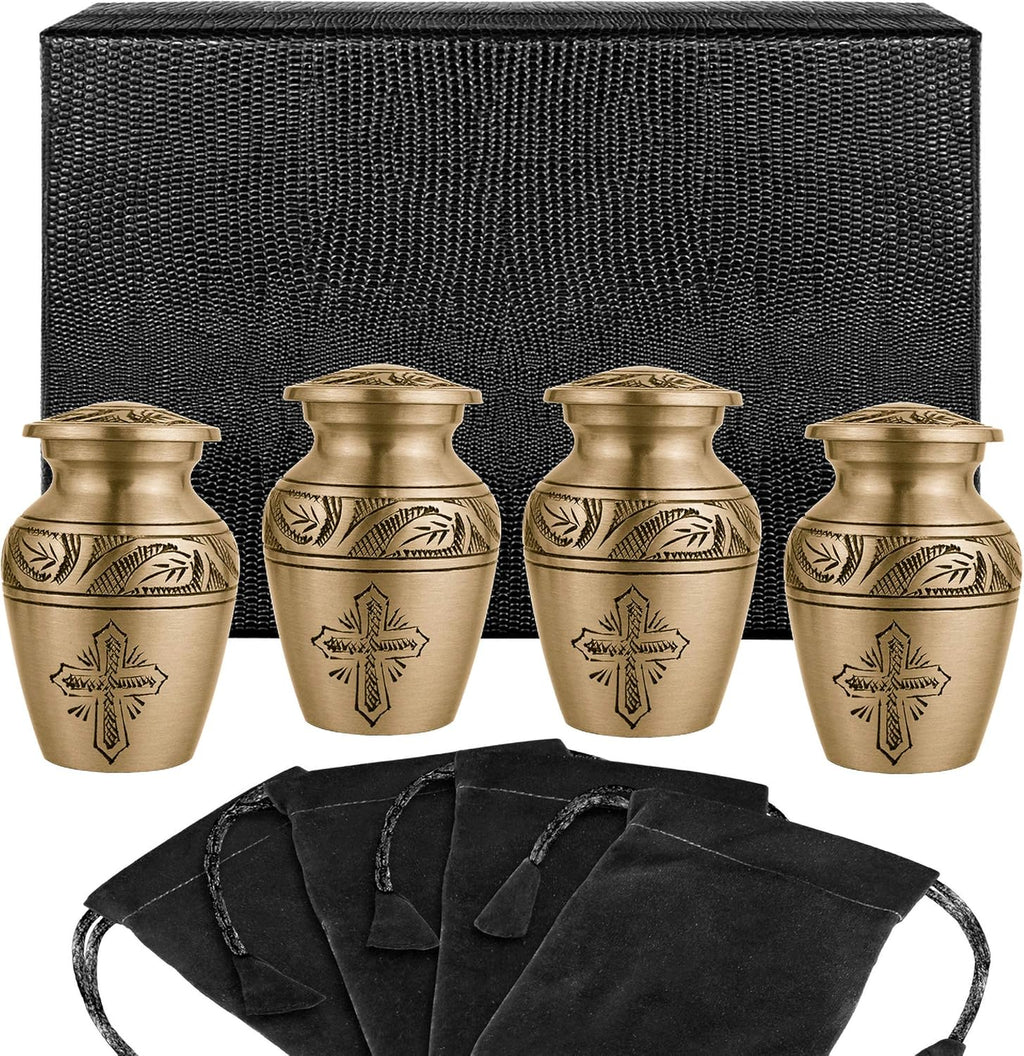 Cremation Urns for Adult with Case & Bags - Mini Keepsake Urns, Bronze Cross G13667