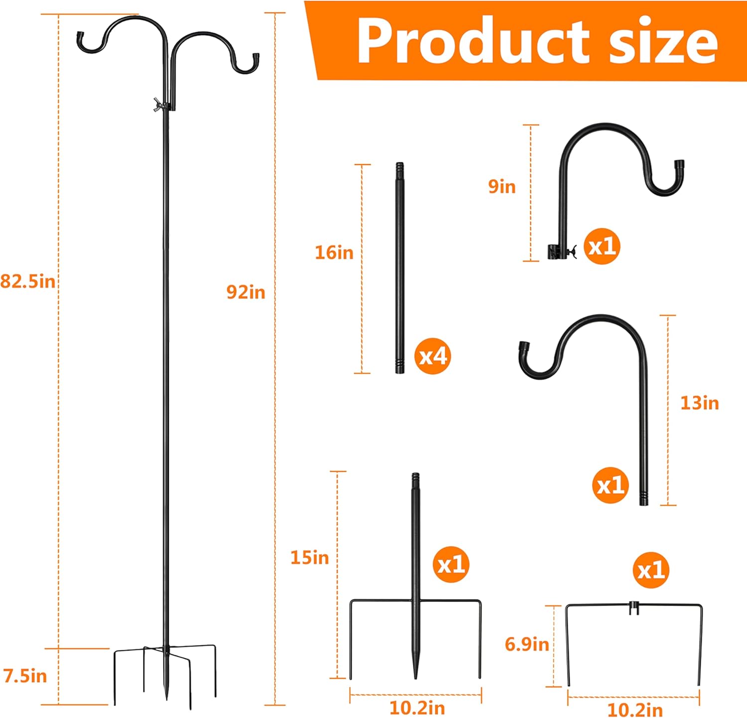 Shepherd Hook for Bird Feeder, 92 Inch, 2 Pack, Outdoor Heavy Duty F512299
