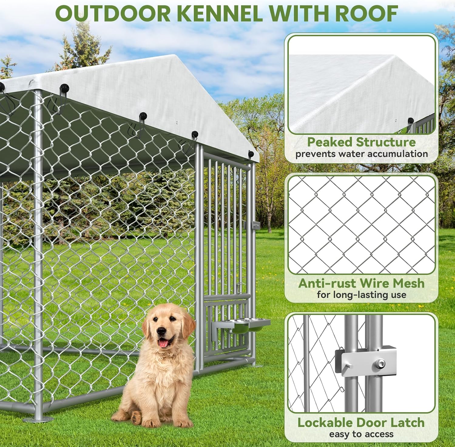 Outdoor Dog Kennel with Roof and Waterproof Cover P787633