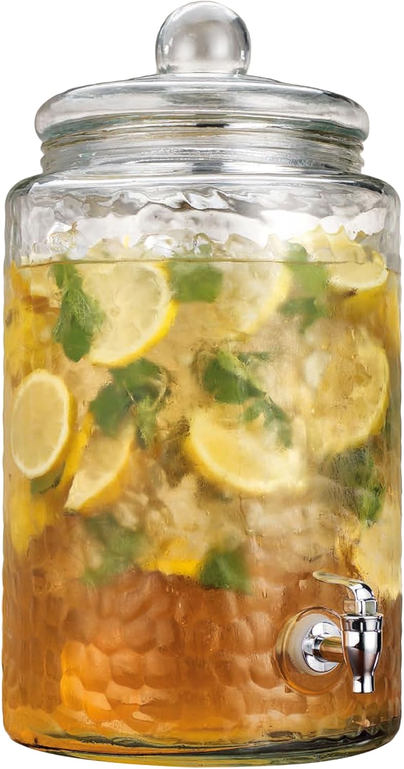 Home Essentials & Beyond Mason Jar Drink Beverage Dispenser With Easy Flow Spigot Clear For Iced Coffee, Tea, Lemonade, Water For Picnics Parties Bbq 3 Gallon Clear Glass