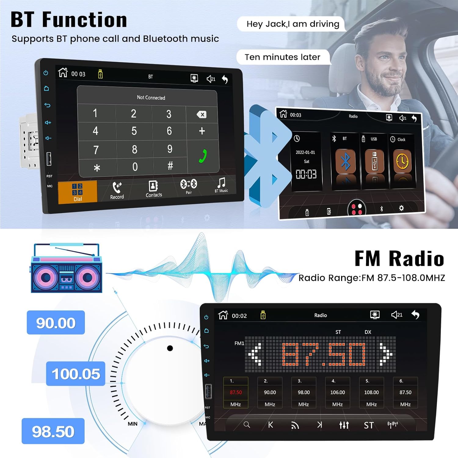 9 Inch Touchscreen Single Din Car Stereo with Wireless Carplay Android Auto Backup Camera D385060