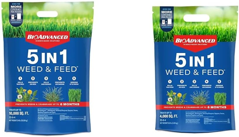 BioAdvanced 5 in 1 Weed and Feed, Granules, 24 lb & 5 in 1 Weed and Feed, Granules, 9.6LB