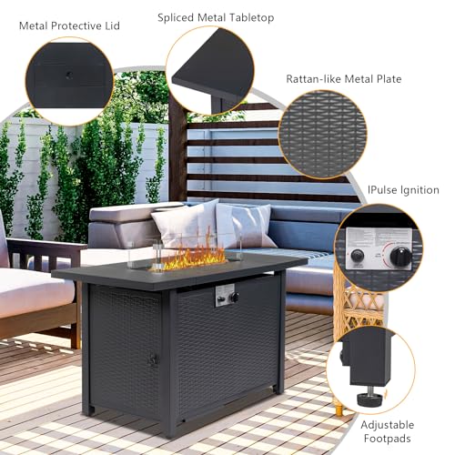 43 Inch Propane Fire Pit Table with Lid and Metal Tabletop for Outdoor I392765
