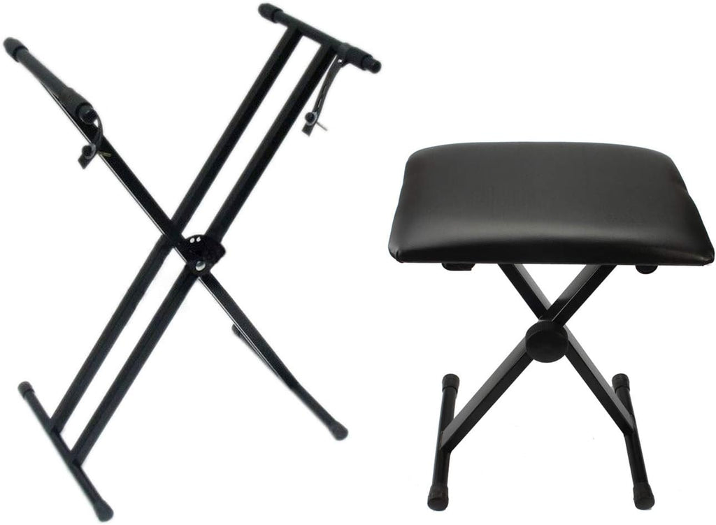 Kuyal Heavy-Duty, Double-X Adjustable Piano Keyboard Stand and Classic Piano Bench (Dual X)
