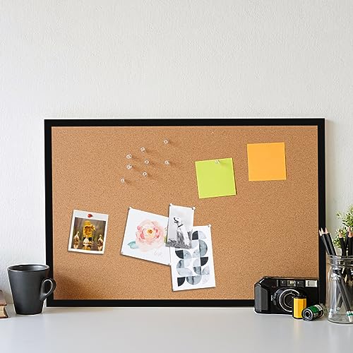 16" x 24" Cork Board with Black Wooden Frame, Double Sided Hanging Pin Board for Office, Home & School B818989