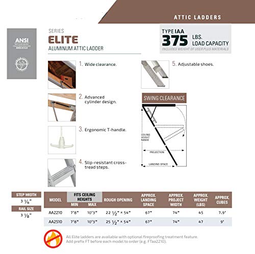 Aluminum Attic Ladder, 375 lb Capacity, 22-1/2 x 54 in T260030