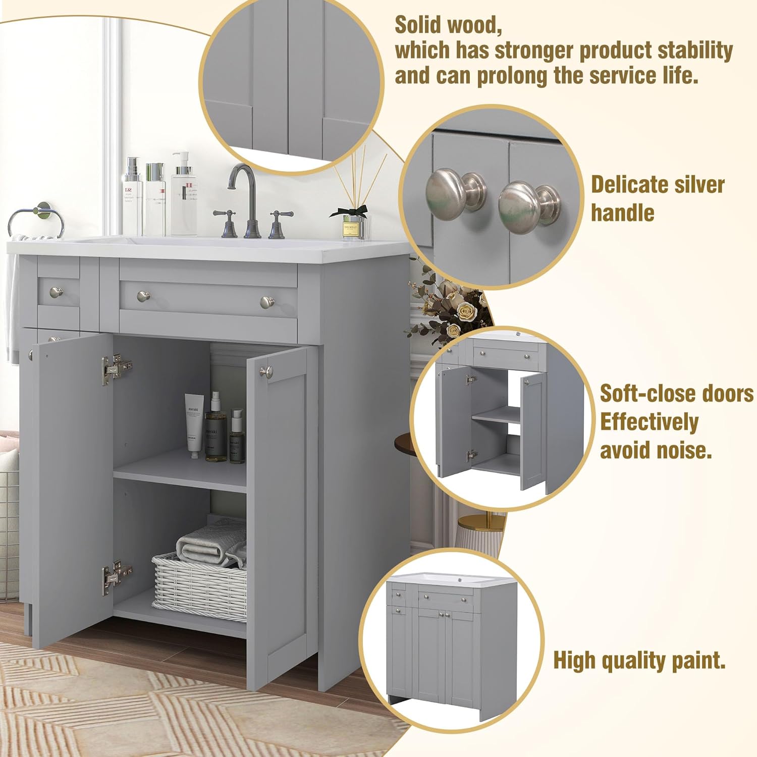Bathroom Vanity with Single Sink and Storage Cabinet C979