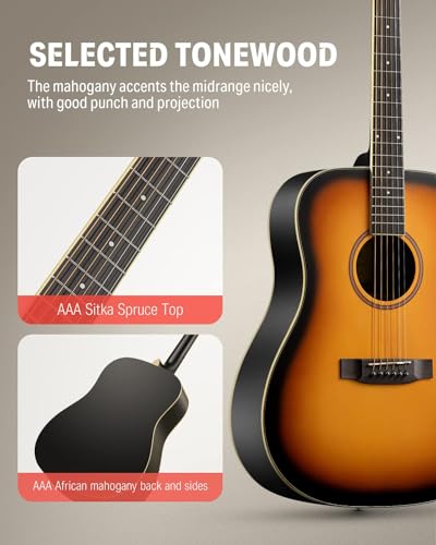 Acoustic Guitar Beginner Kit with Gig Bag, Strap, Tuner, Black T8814