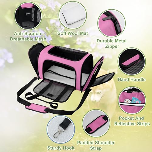 Large Cat Carrier for Small to Medium Dogs, Soft Sided Folding Travel Pet Carrier S9033
