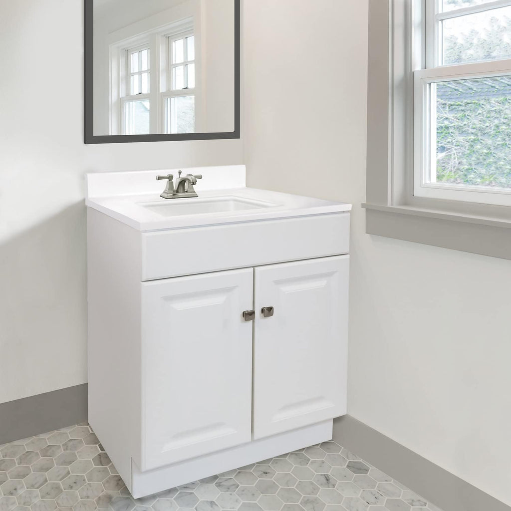 Cultured Marble 2-Door Bathroom Vanity Top, 31x22, White M40775