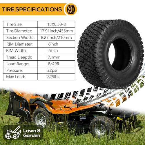 20x10.00-8 Lawn Mower Tire, 4 PR Tubeless, Set of 2 W99068