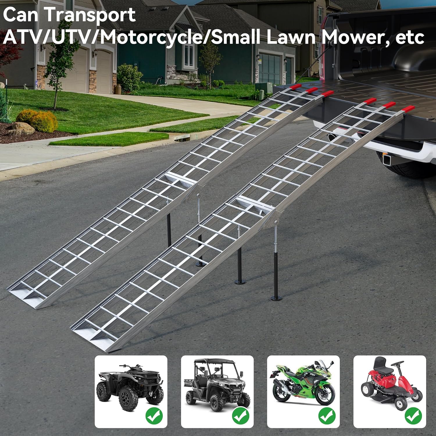 ATV Ramps 7.5ft, 3000 lbs Aluminum Folding Loading Ramps with Removable Support Legs G3896