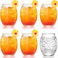 TOPZEA 6 Pack Modern Bar Tiki Glass Mug, 16 Oz Clear Tiki Glasses Cups Double Face Old Fashioned Mixed Cocktail Mugs for Mai Tai, Pina Colada, Punch, Hawaiian Luau Party Drinkware