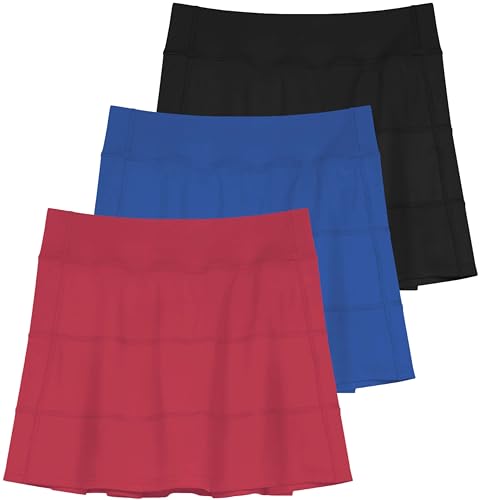 Real Essentials 3 Pack:Women's 14" Pleated Tennis Skorts Golf Skirt High Waisted Athletic Running Casual Shorts with Pockets