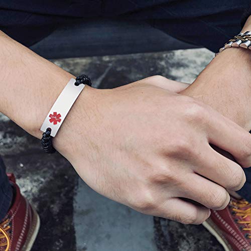 Braided Rope Medical Alert ID Bracelet for Women Men Kids, 4-9 Inches T50137