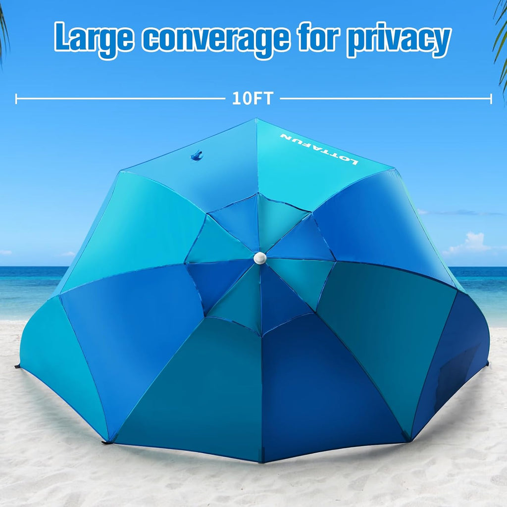 10-Foot Beach Shelter Umbrella UPF 50+ Sun and Rain Protection M39863