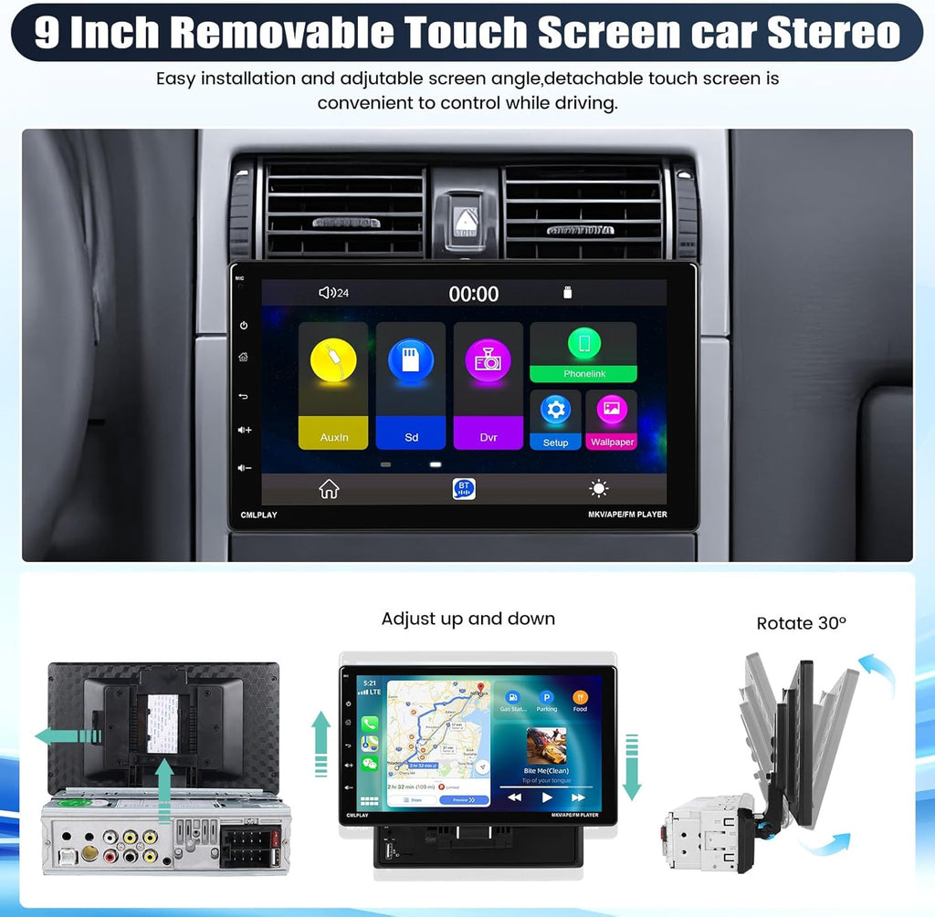 9 Inch Car Stereo with Wireless Carplay and Android Auto, Touchscreen, Bluetooth, Backup Camera O51879