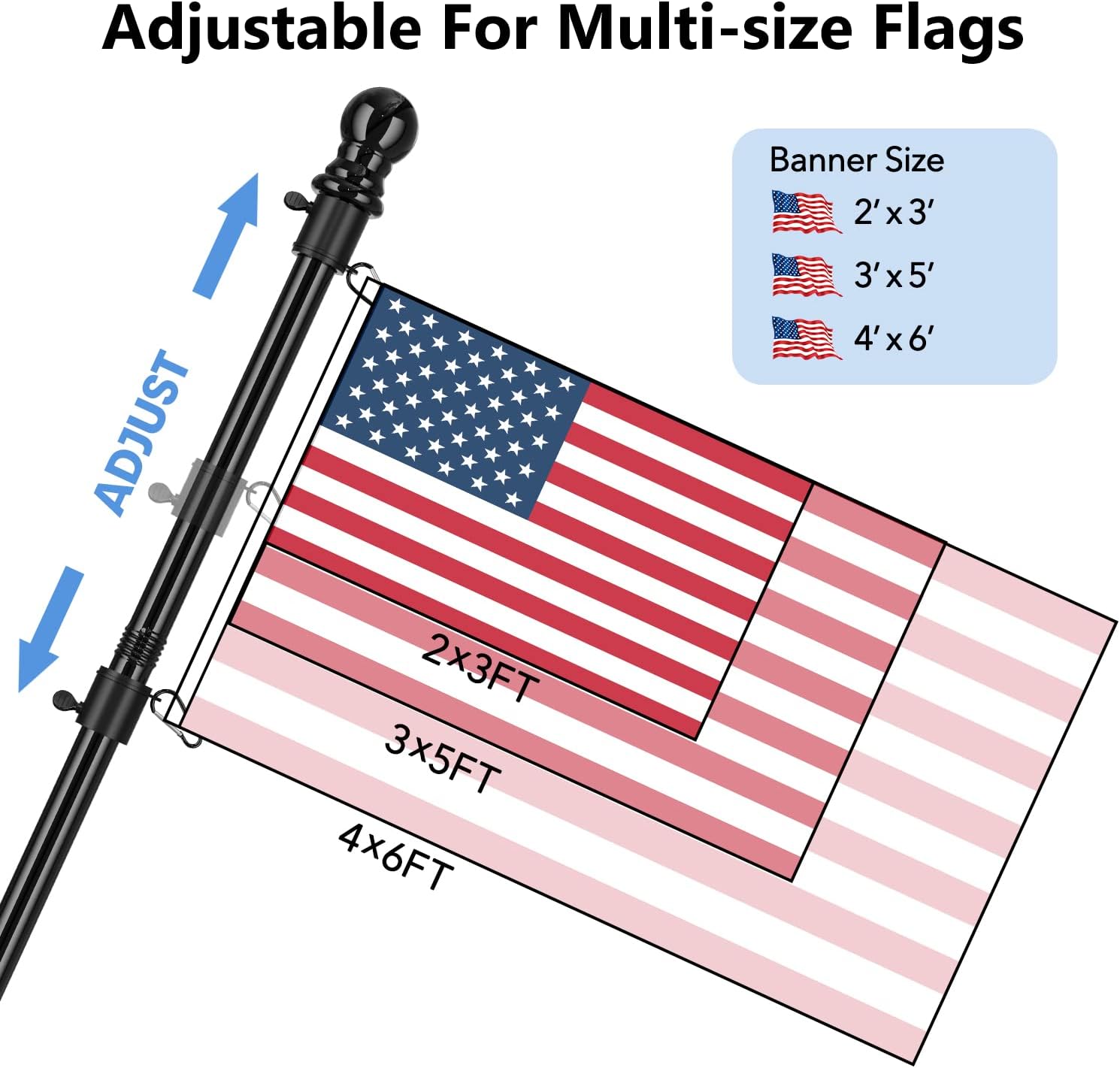 6FT Metal Flag Pole for Outside House with Bracket, Black F383353