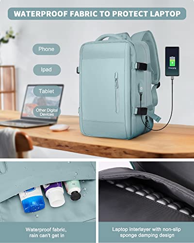 Large Laptop Travel Backpack for Women Carry On Airline Approved Expandable Work Personal Item Blue T159849