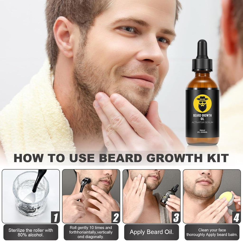 Beard Growth Kit with Oil, Balm and Comb for Men T7175