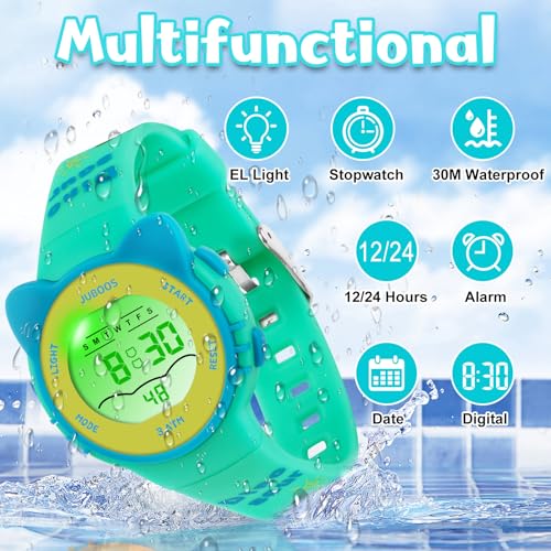 Kids Digital Watch, Waterproof LCD Sports Watch with LED Lights, Stopwatch, Alarm W492667