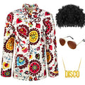 Sintege Mens 70s 80s Disco Costume Set Disco Shiny Shirts Luxury Sequins Long Sleeve Shirts for Carnival Mardi Gras Party