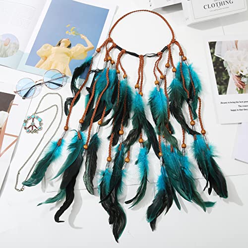 3PCS Women Hippie Costume Set with Headband, Necklace and Sunglasses Y1733