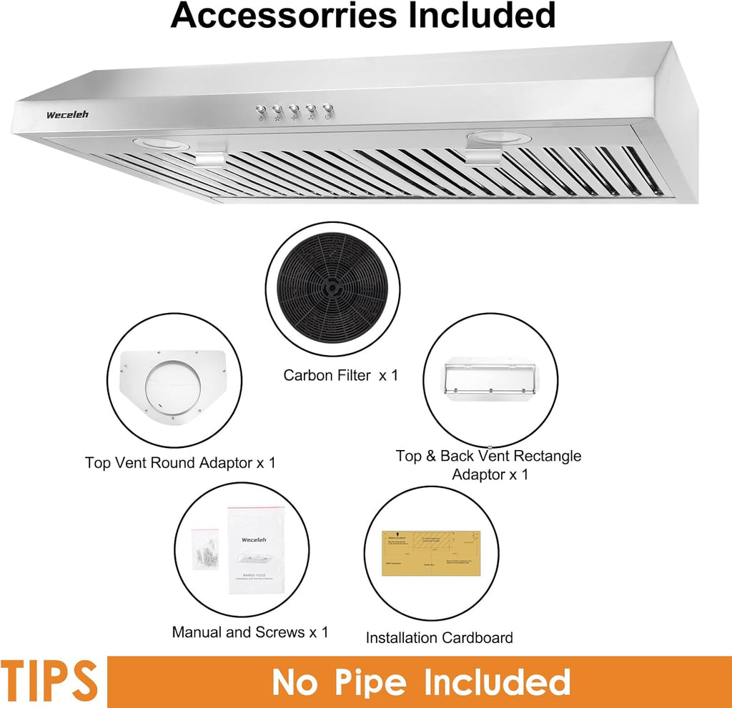 Under Cabinet Range Hood 30 Inch Stainless Steel, Ductless or Ducted, 600 CFM with LED Lights H814