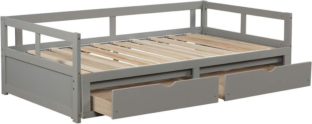 Wooden Daybed with Trundle and Storage Drawers, Twin to King, No Box Spring Required X4779