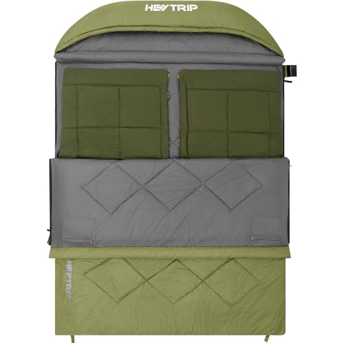 HEYTRIP Double Sleeping Bag with Blanket Queen Size Two Person Sleeping Bag for Adults 20 Degree Sleeping Bag for Couples Camping Sleeping Bag