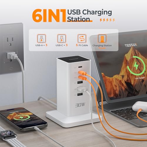 USB C Charger Block 30W, 6-Port Charging Hub for Phone Tablet Earphone C6836