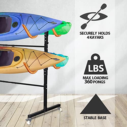 Freestanding Kayak Storage Rack for 2 or 4 Kayaks, Outdoor Heavy Duty Stand C900104