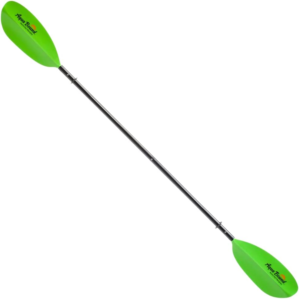 AQUA BOUND Manta Ray Fiberglass Kayak Paddle - Fiberglass Shaft/Composite Blade, 4 Piece (Snap Button), Electric Green, 210 cm