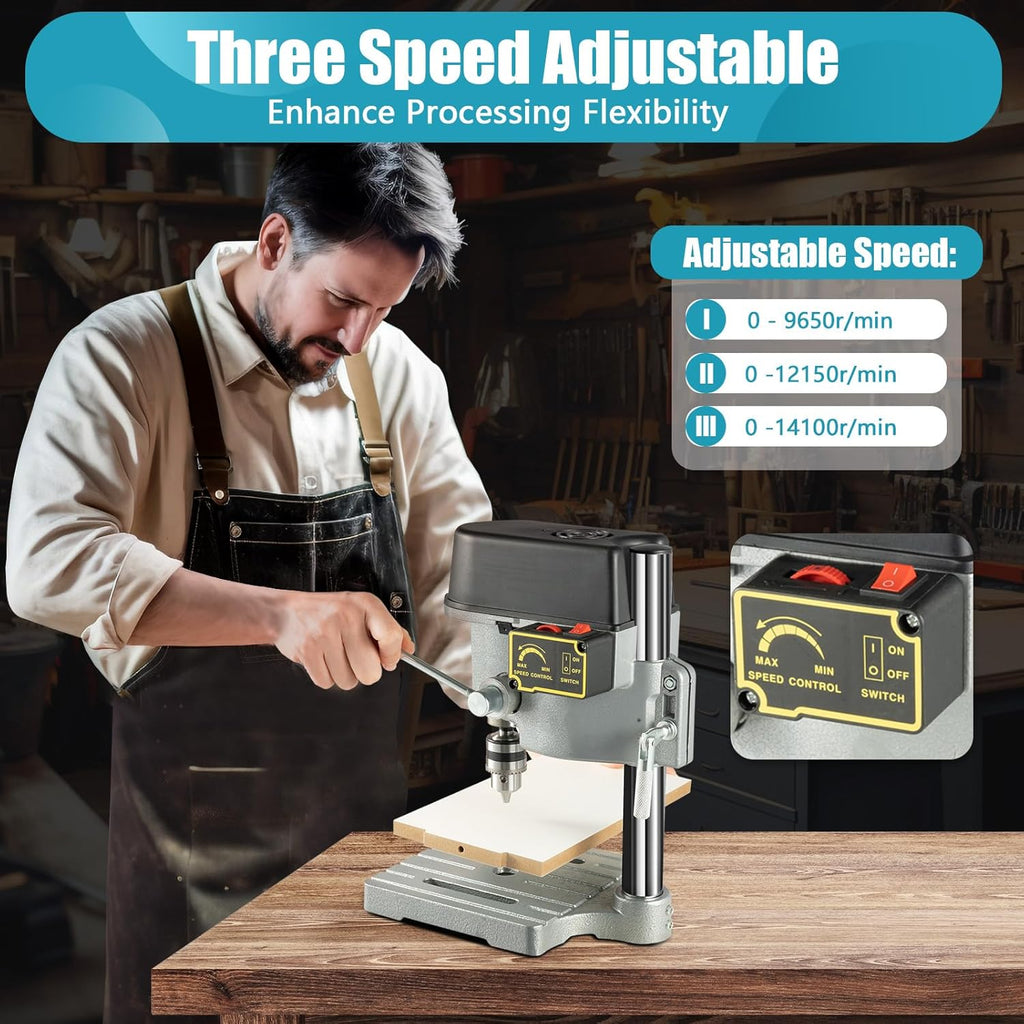 Mini Benchtop Drill Press, 3-Speed Adjustable Bench Drilling Machine Q13460