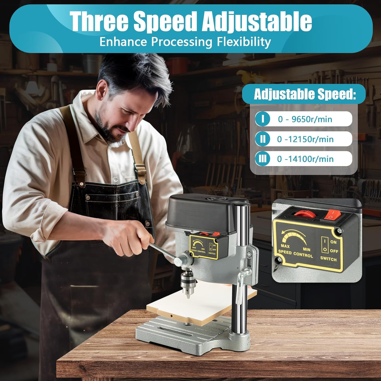 Mini Benchtop Drill Press, 3-Speed Adjustable Bench Drilling Machine Q13460