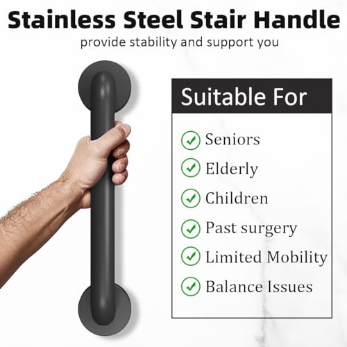 Wall Handrail for Stairs Safety Grab Bar Matte Black 12 Inch I869