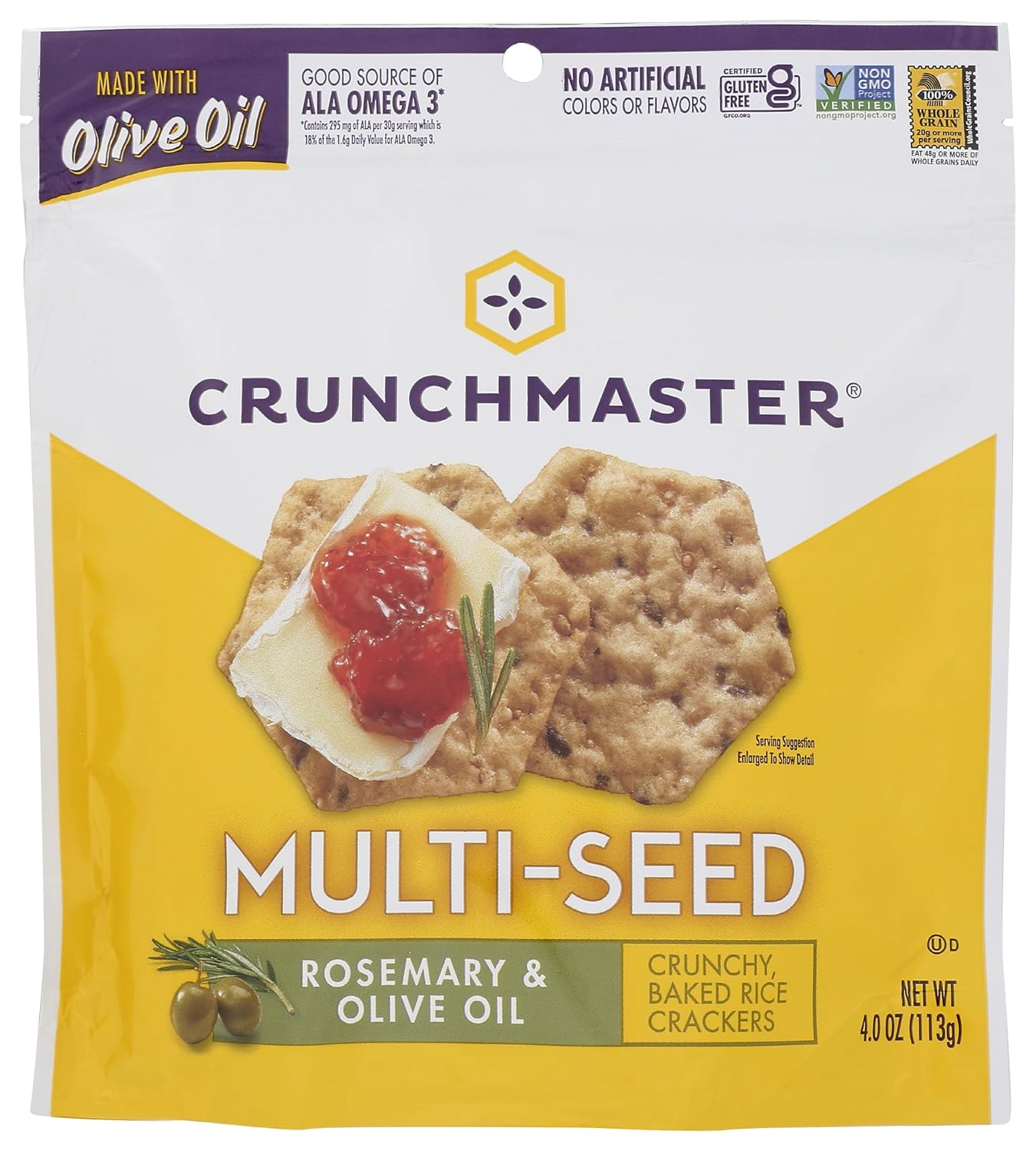 Crunchmaster, Crackers Multi Seed Rosemary Olive Oil Gluten Free, 4 Ounce