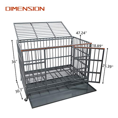48 Inch Heavy Duty Dog Crate with Wheels, Double Door and Removable Tray R8437